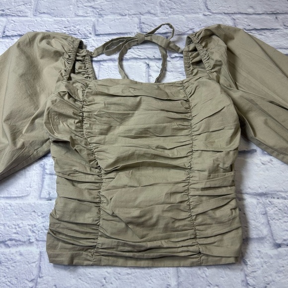 Wayf Tan Puff Sleeve Blouse. Coquette. Coquette Girl. Feminine. - Picture 2 of 8